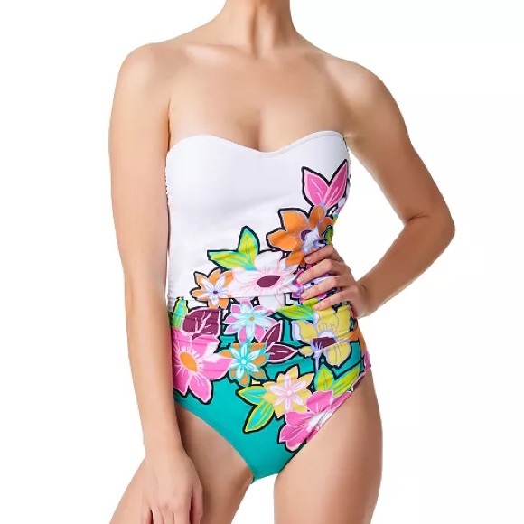 Bleu Rod Beattie Swimsuit Color Crush Shirred One Piece Strapless 8 - Picture 6 of 6